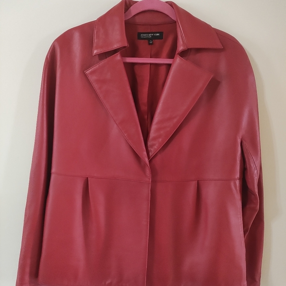 Jones New York Vibrant Red Leather Jacket - Picture 1 of 5